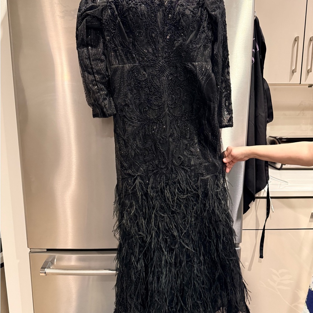 Elegant Black Feathered Women's Dress